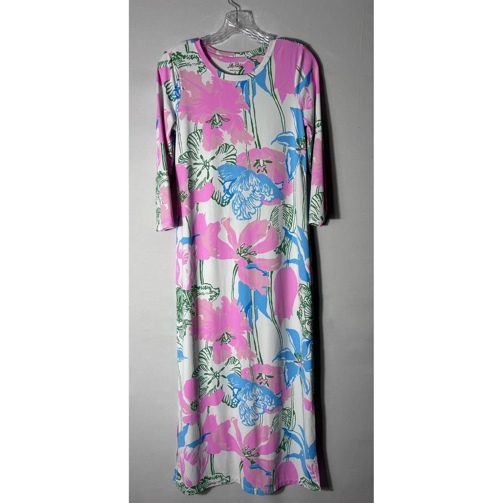 Lilly Pulitzer ChillyLilly Dress Womens Small Floral 3/4 Sleeve Shift Midi